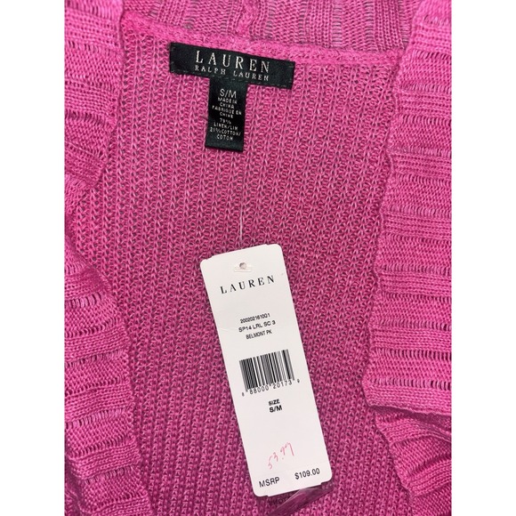 Lauren Ralph Lauren Sweater Womens S/M Pink Linen Cotton Shrug Crop Cardigan - Picture 5 of 9